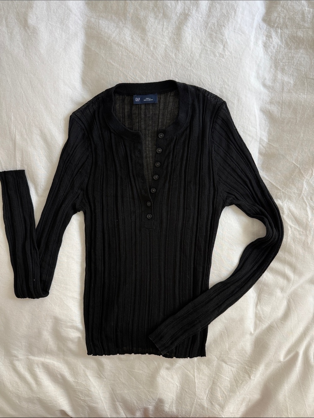 GAP Black Ribbed Henley Sweater - Women's Long Sleeve